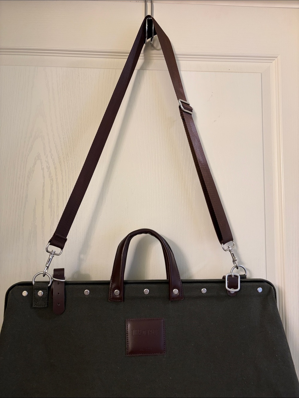 Classic Dark Green Canvas Duffel with Brown Leather Accents - Picture 6 of 11